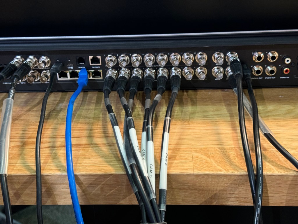 Atem switcher rear view with cables connected